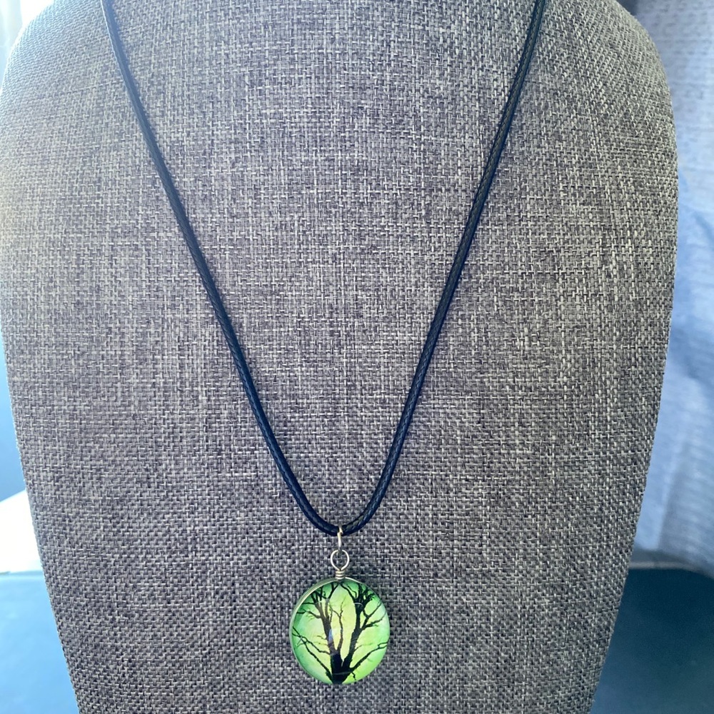 Tree of Life double sided glass dome necklace